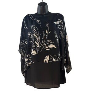 Chicos Black & White Leaf Print Sheer Layered Blouse Chicos Size 3